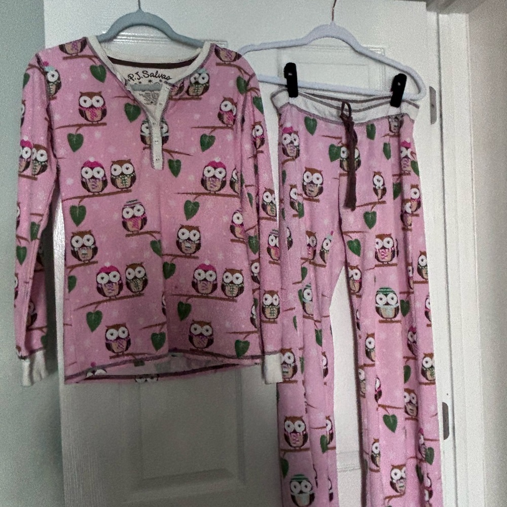 P.J. Salvage Pink Owl Pajama Set Teen SZ S